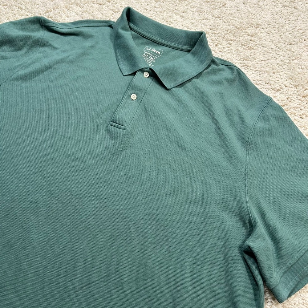L.L. Bean Premium Double L Polo Shirt 3XLT Tall Green Traditional Fit Cotton